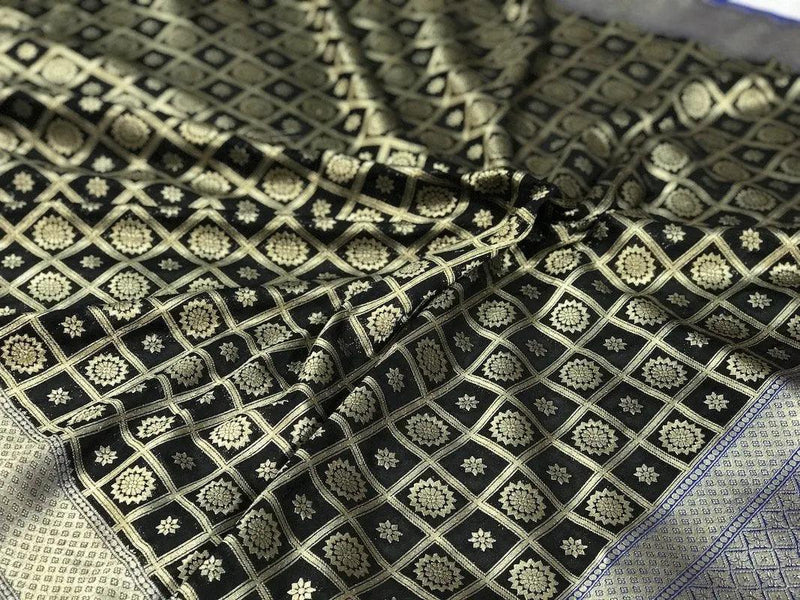 Designer Black Handwoven Banarasi Silk Dupatta - Shades Of Benares