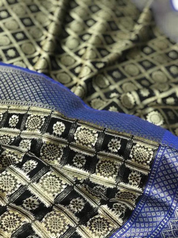 Designer Black Handwoven Banarasi Silk Dupatta - Shades Of Benares