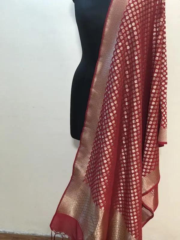 Exquisite Maroon Handwoven Banarasi Silk Dupatta - Shades Of Benares