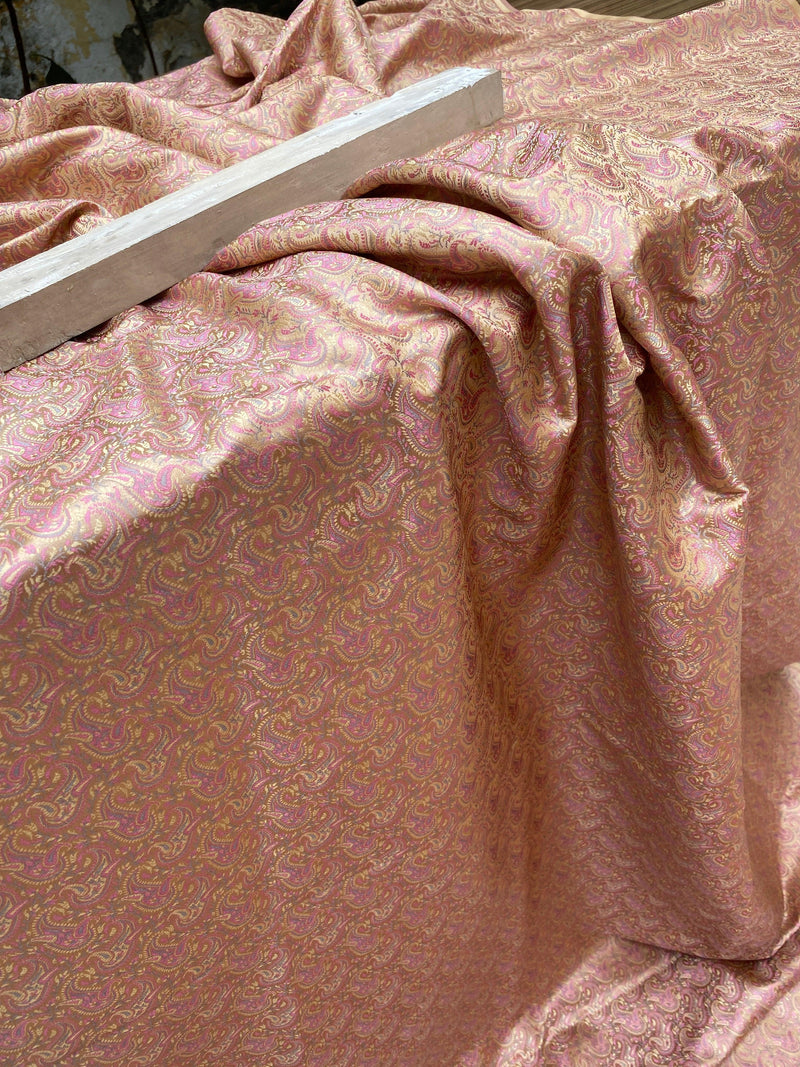 Peach Handloom Pure Katan Silk Brocade Banarasi Fabric - Shades Of Benares