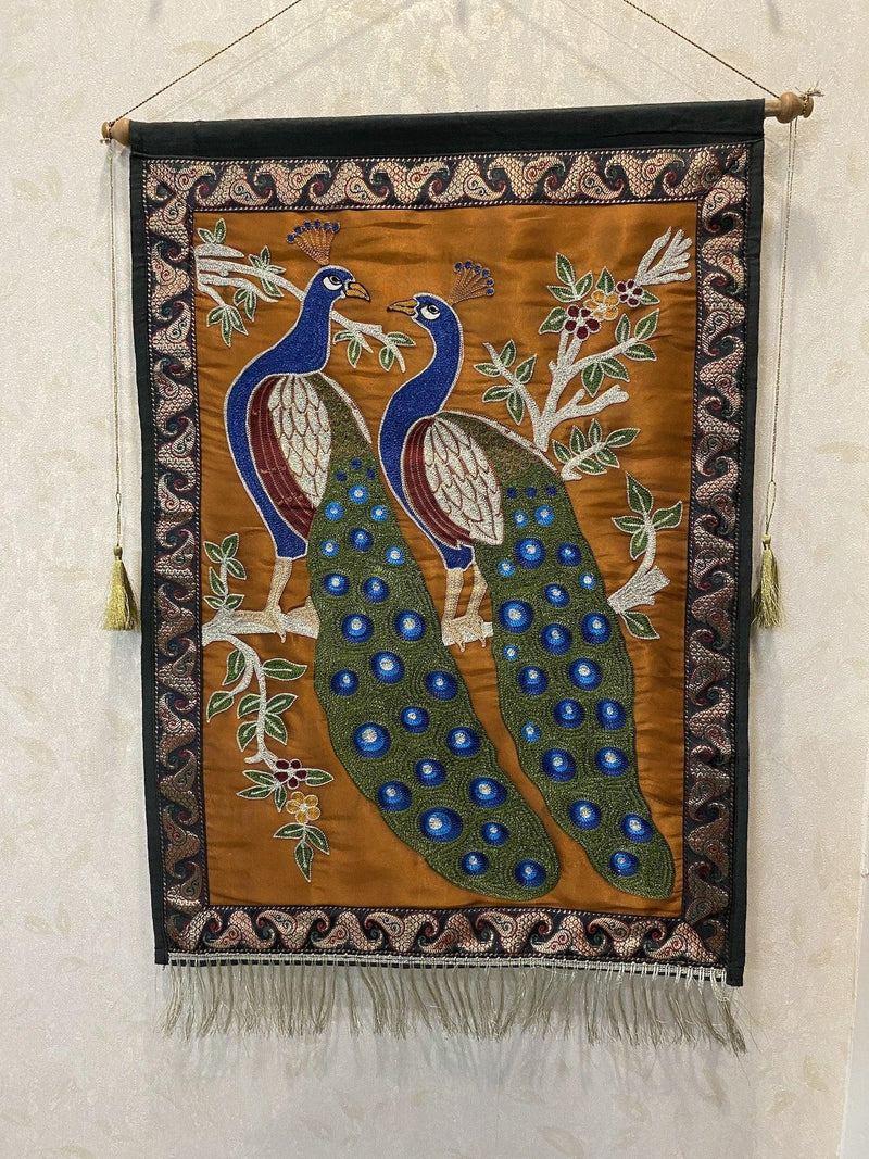 Pure Banarasi Katan silk Brocade handloom Wall Hanging (BEE2) - Shades Of Benares