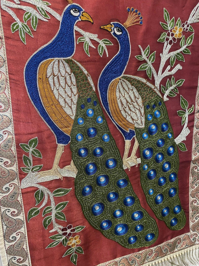 Pure Banarasi Katan silk Brocade handloom Wall Hanging (BEE5) - Shades Of Benares