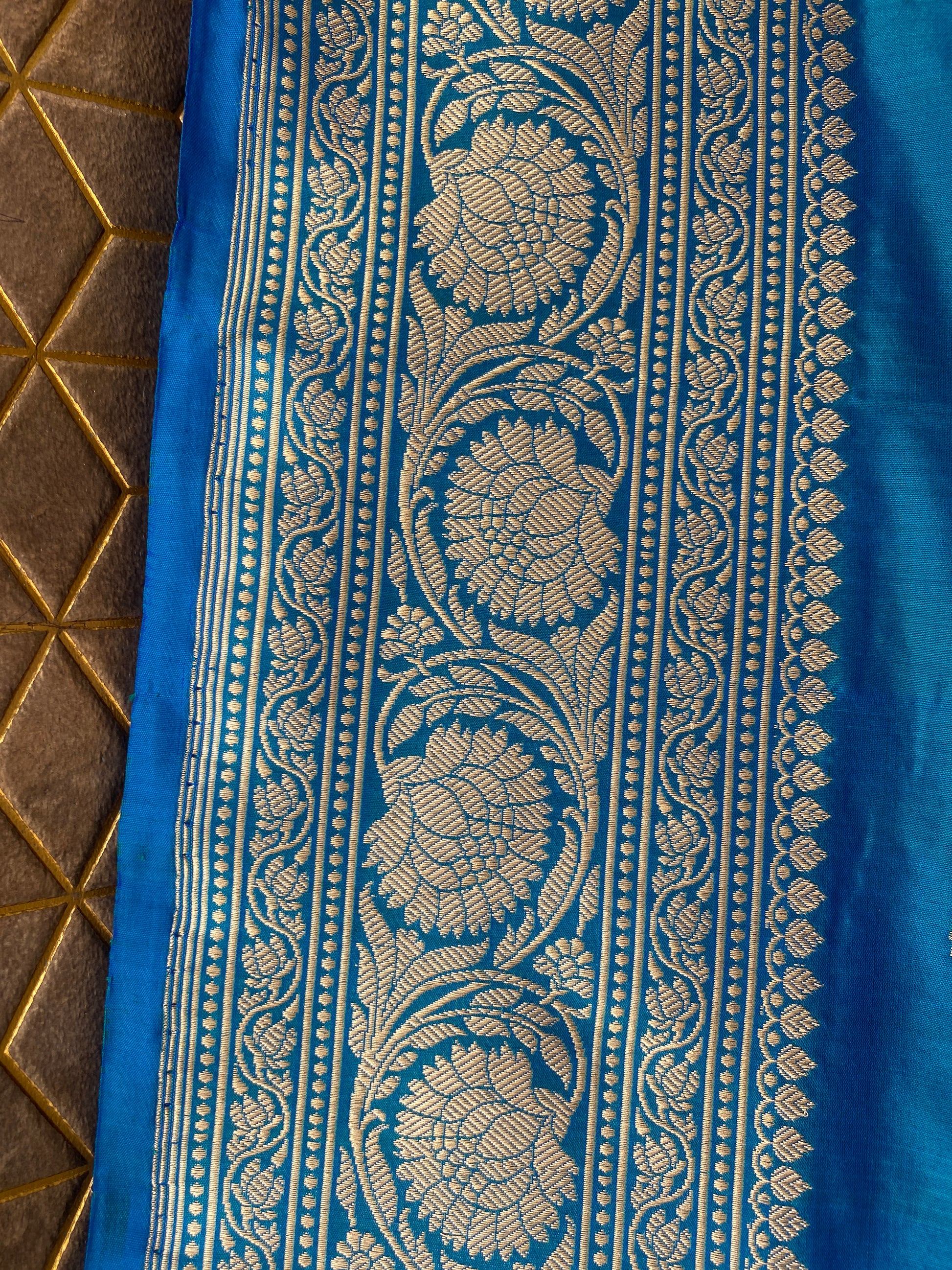 Teal Pure Silk Banarasi Saree with Kadhwa Weave & Sona Rupa Butis by Shades Of Benares - banarasi - banarasi saree shop - banarasi saree manufacturers - banarasi saree wholesale - banaraasi sarees