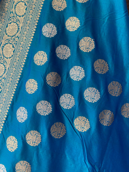 Teal Pure Silk Banarasi Saree with Kadhwa Weave & Sona Rupa Butis by Shades Of Benares - banarasi - banarasi saree shop - banarasi saree manufacturers - banarasi saree wholesale - banaraasi sarees