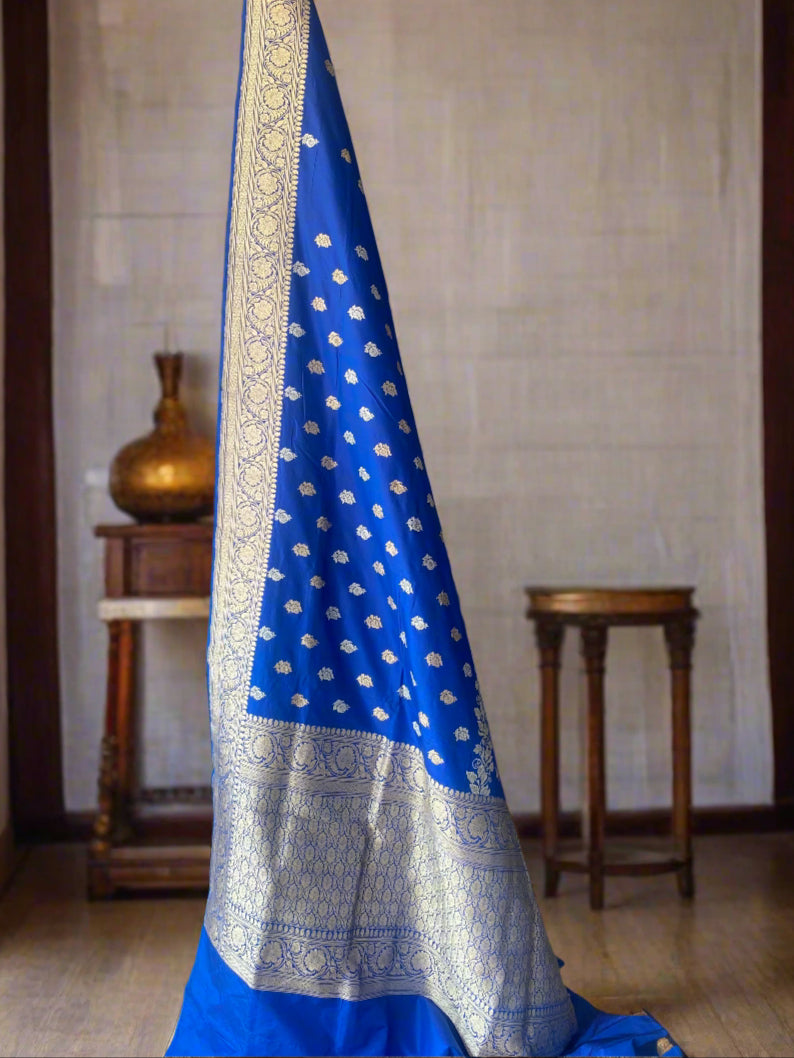 Royal Blue Pure Silk Banarasi Saree with Kadhwa Sona Rupa Butis by Shades Of Benares - banarasi - banarasi saree shop - banarasi saree manufacturers - banarasi saree wholesale - banaraasi sarees