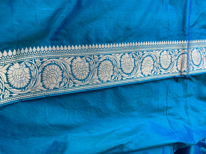 Teal Pure Silk Banarasi Saree with Kadhwa Weave & Sona Rupa Butis by Shades Of Benares - banarasi - banarasi saree shop - banarasi saree manufacturers - banarasi saree wholesale - banaraasi sarees