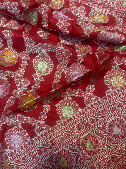 Red Pure Silk Banarasi Saree with Meenakari Floral Jaal by Shades Of Benares - banarasi - banarasi saree shop - banarasi saree manufacturers - banarasi saree wholesale - banaraasi sarees