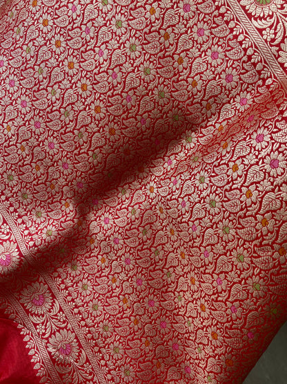 Red Pure Silk Banarasi Saree with Meenakari Floral Jaal by Shades Of Benares - banarasi - banarasi saree shop - banarasi saree manufacturers - banarasi saree wholesale - banaraasi sarees