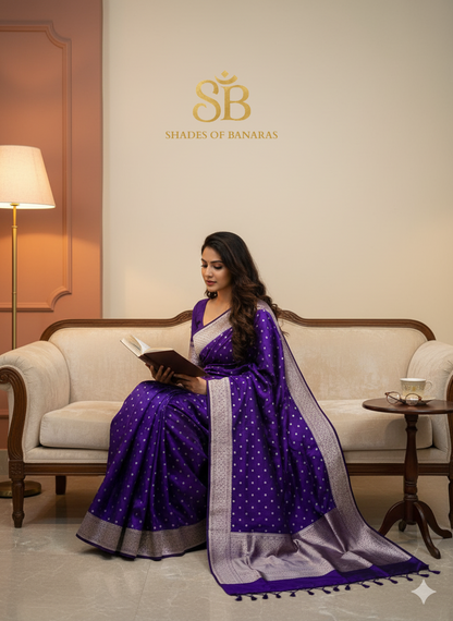The Regal Banarasi: Purple Pure Silk Saree with Butis by Shades Of Banaras - banarasi - banarasi saree shop - banarasi saree manufacturers - banarasi saree wholesale - banaraasi sarees