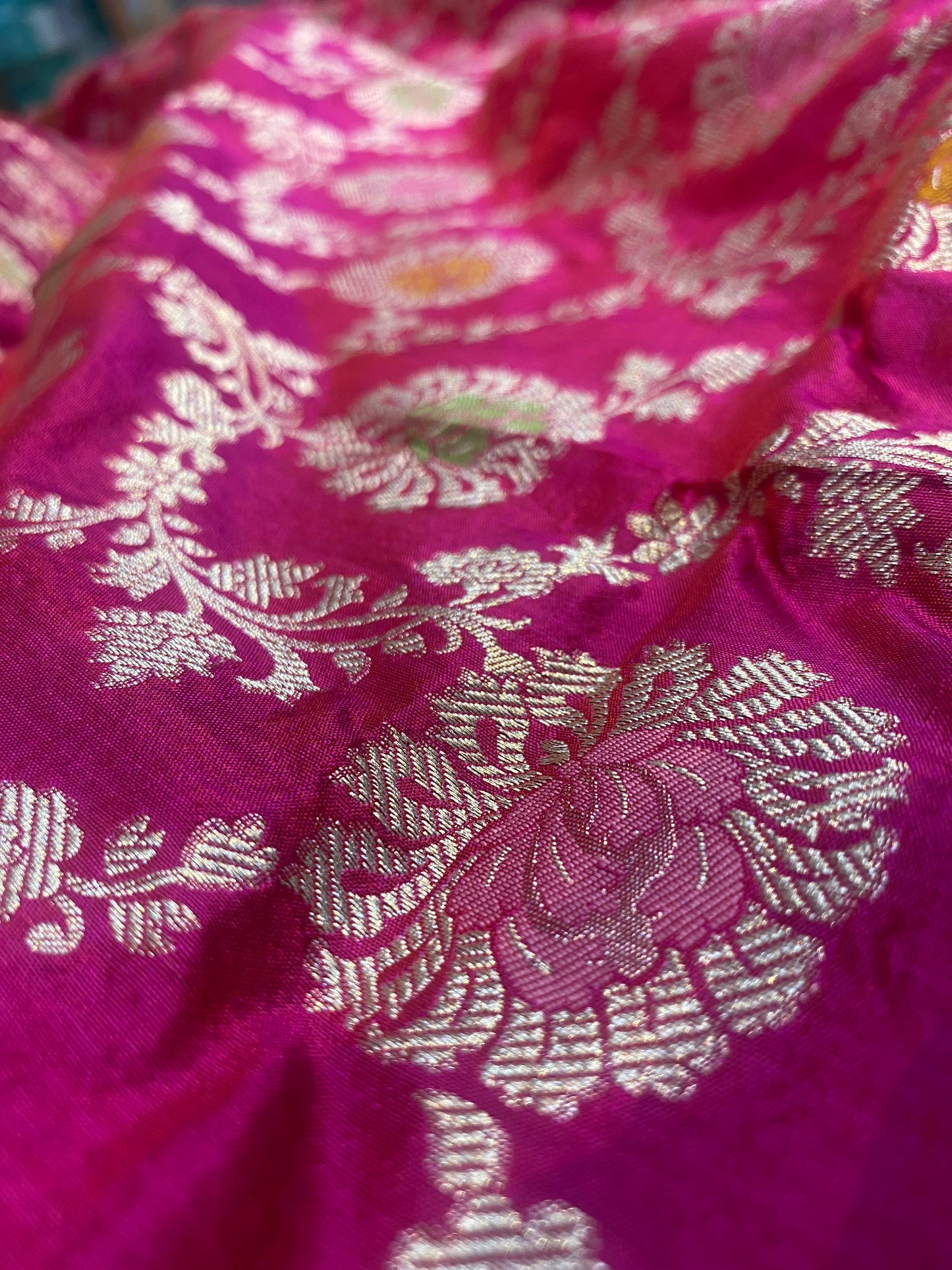 Rani Pink Pure Silk Banarasi Saree with Meenakari Floral Jaal by Shades Of Benares - banarasi - banarasi saree shop - banarasi saree manufacturers - banarasi saree wholesale - banaraasi sarees