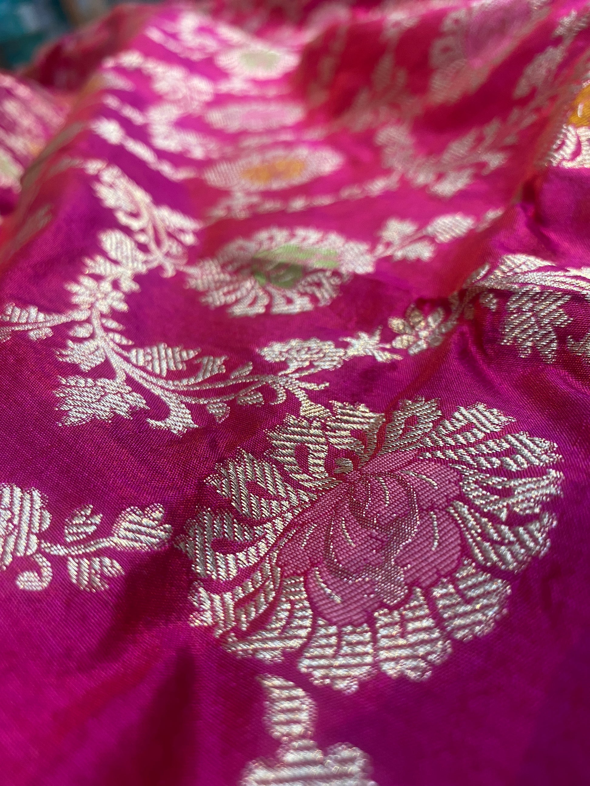 Rani Pink Pure Silk Banarasi Saree with Meenakari Floral Jaal by Shades Of Benares - banarasi - banarasi saree shop - banarasi saree manufacturers - banarasi saree wholesale - banaraasi sarees