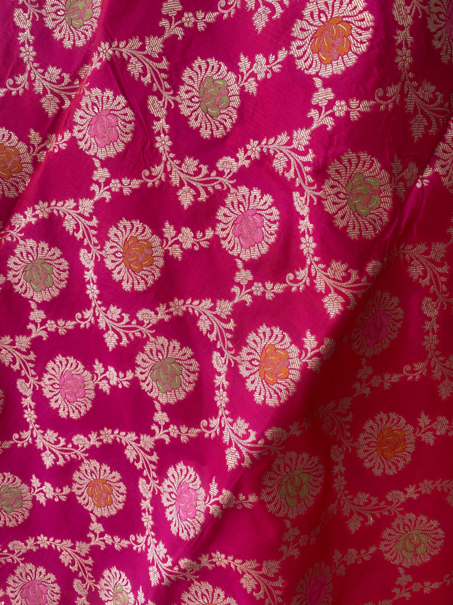 Rani Pink Pure Silk Banarasi Saree with Meenakari Floral Jaal by Shades Of Benares - banarasi - banarasi saree shop - banarasi saree manufacturers - banarasi saree wholesale - banaraasi sarees