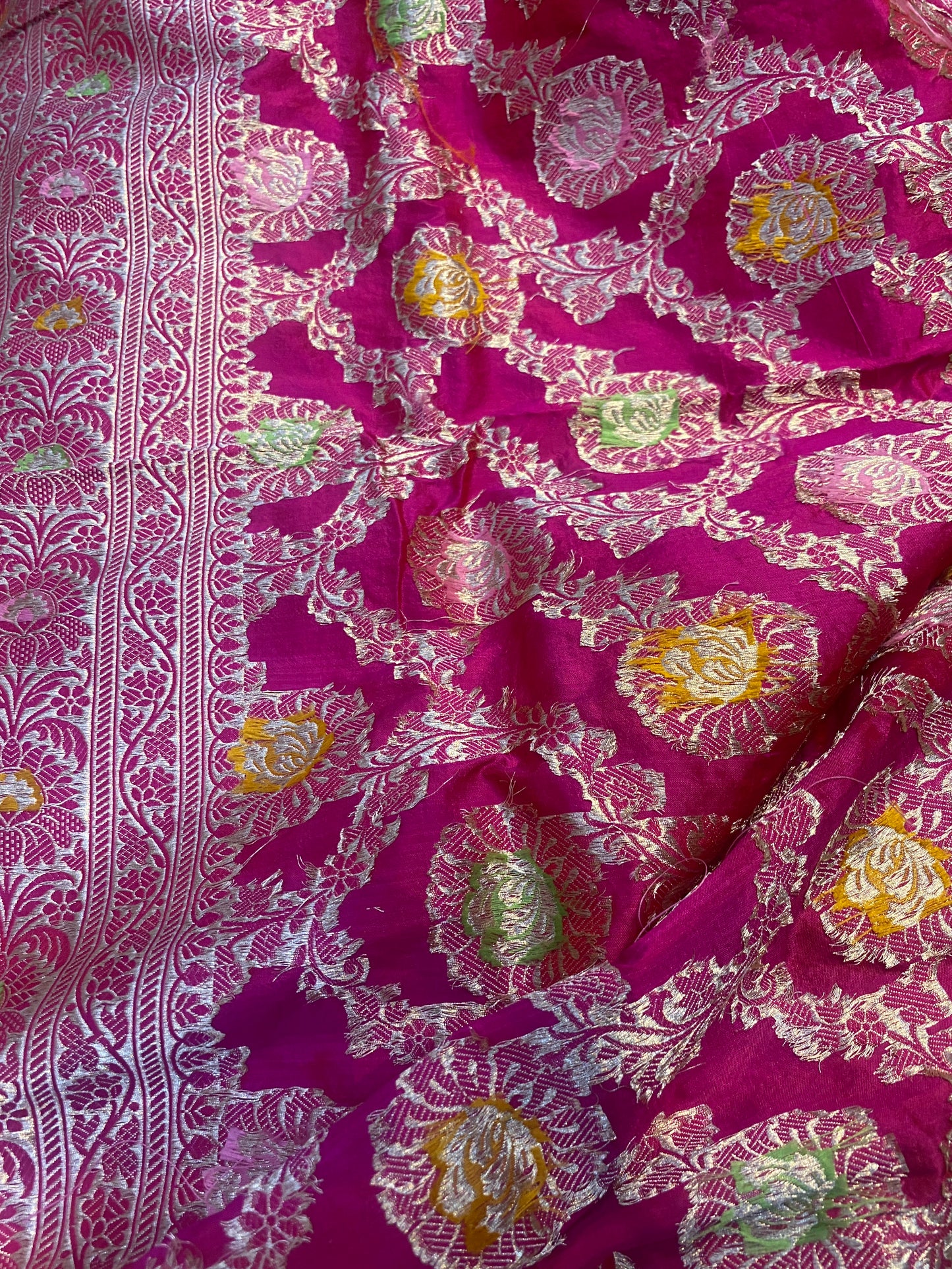Rani Pink Pure Silk Banarasi Saree with Meenakari Floral Jaal by Shades Of Benares - banarasi - banarasi saree shop - banarasi saree manufacturers - banarasi saree wholesale - banaraasi sarees