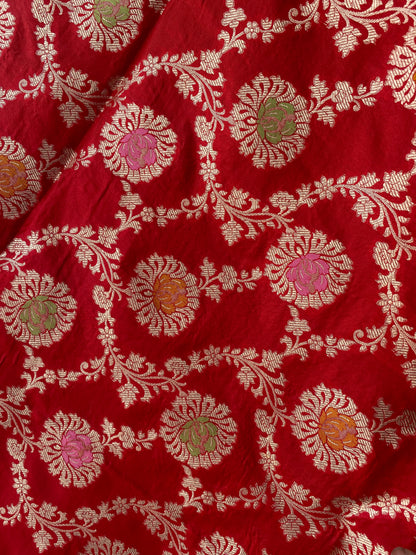 Red Pure Silk Banarasi Saree with Meenakari Floral Jaal by Shades Of Benares - banarasi - banarasi saree shop - banarasi saree manufacturers - banarasi saree wholesale - banaraasi sarees