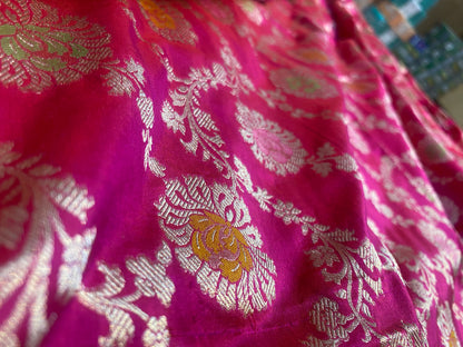 Rani Pink Pure Silk Banarasi Saree with Meenakari Floral Jaal by Shades Of Benares - banarasi - banarasi saree shop - banarasi saree manufacturers - banarasi saree wholesale - banaraasi sarees