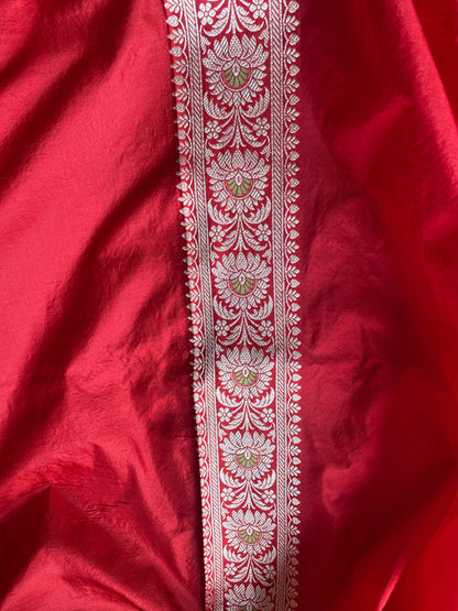 Red Pure Silk Banarasi Saree with Meenakari Floral Jaal by Shades Of Benares - banarasi - banarasi saree shop - banarasi saree manufacturers - banarasi saree wholesale - banaraasi sarees