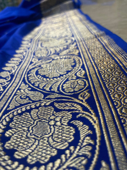 Royal Blue Pure Silk Banarasi Saree with Kadhwa Sona Rupa Butis by Shades Of Benares - banarasi - banarasi saree shop - banarasi saree manufacturers - banarasi saree wholesale - banaraasi sarees