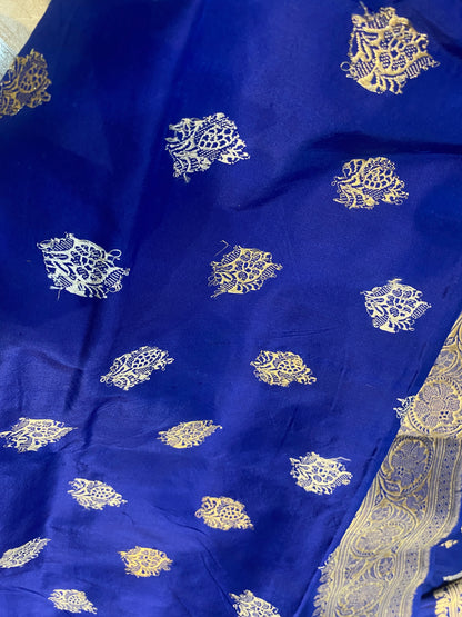 Royal Blue Pure Silk Banarasi Saree with Kadhwa Sona Rupa Butis by Shades Of Benares - banarasi - banarasi saree shop - banarasi saree manufacturers - banarasi saree wholesale - banaraasi sarees