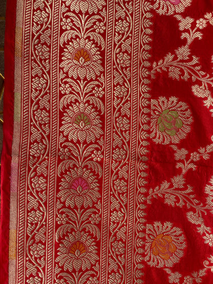 Red Pure Silk Banarasi Saree with Meenakari Floral Jaal by Shades Of Benares - banarasi - banarasi saree shop - banarasi saree manufacturers - banarasi saree wholesale - banaraasi sarees