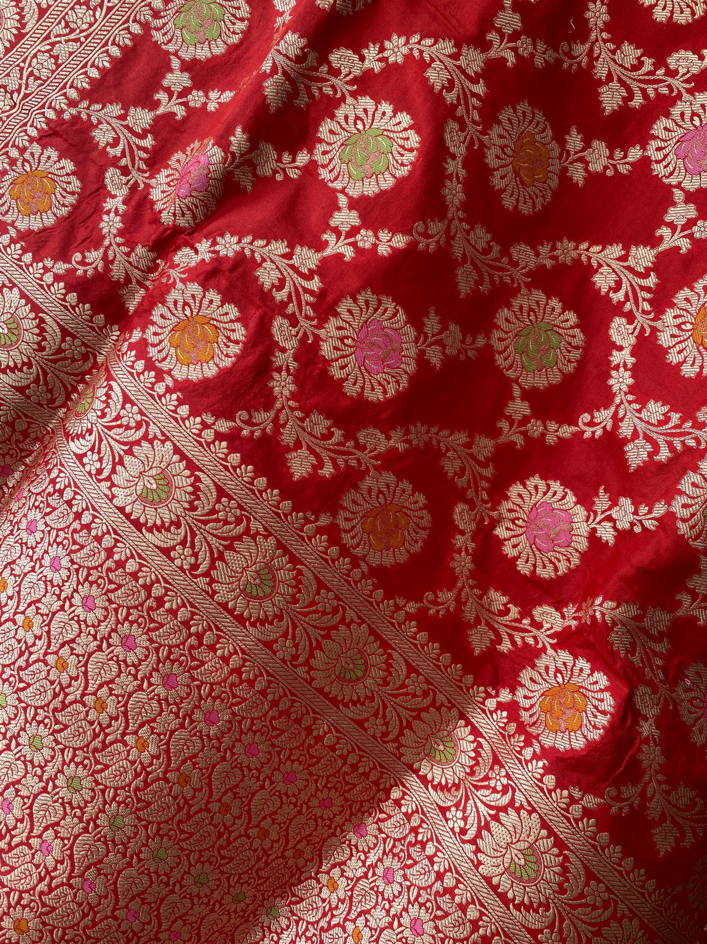 Red Pure Silk Banarasi Saree with Meenakari Floral Jaal by Shades Of Benares - banarasi - banarasi saree shop - banarasi saree manufacturers - banarasi saree wholesale - banaraasi sarees