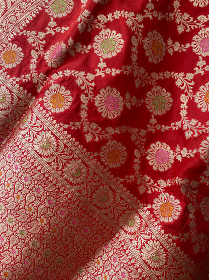 Red Pure Silk Banarasi Saree with Meenakari Floral Jaal by Shades Of Benares - banarasi - banarasi saree shop - banarasi saree manufacturers - banarasi saree wholesale - banaraasi sarees