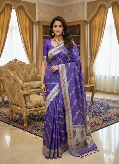 The Lavender Dream: Tussar Silk Saree with Paithani Border by Shades Of Banaras - banarasi - banarasi saree shop - banarasi saree manufacturers - banarasi saree wholesale - banaraasi sarees
