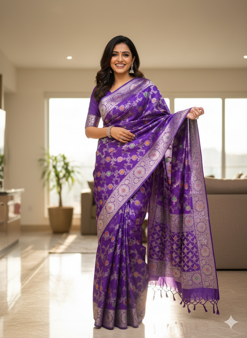 Purple Banarasi Summer Silk Saree with Minakari Jaal by Shades Of Banaras - banarasi - banarasi saree shop - banarasi saree manufacturers - banarasi saree wholesale - banaraasi sarees