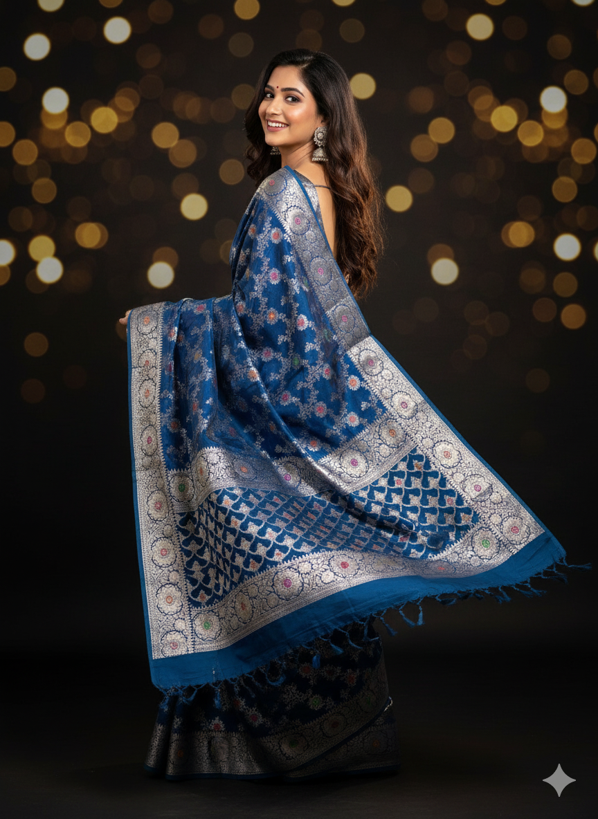 Turquoise Blue Banarasi Summer Silk Saree: The Ocean's Embrace by Shades Of Banaras - banarasi - banarasi saree shop - banarasi saree manufacturers - banarasi saree wholesale - banaraasi sarees