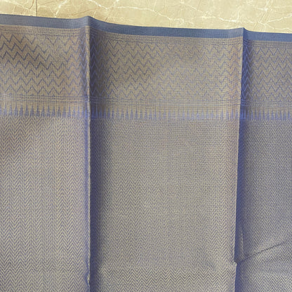 Azure Elegance — Pure Cotton Kota Check Banarasi Saree with Brocade Blouse by Shades Of Banaras - banarasi - banarasi saree shop - banarasi saree manufacturers - banarasi saree wholesale - banaraasi sarees