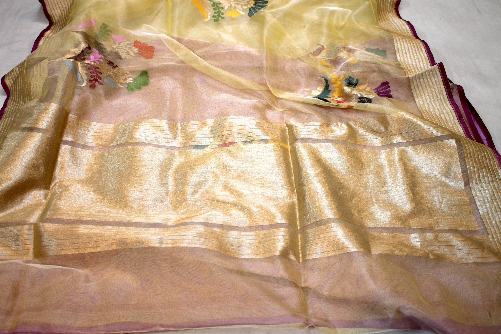 Yellow Tilfi Buta Kadhwa Pure Kora Silk Handloom Banarasi Saree by Shades Of Benares - banarasi - banarasi saree shop