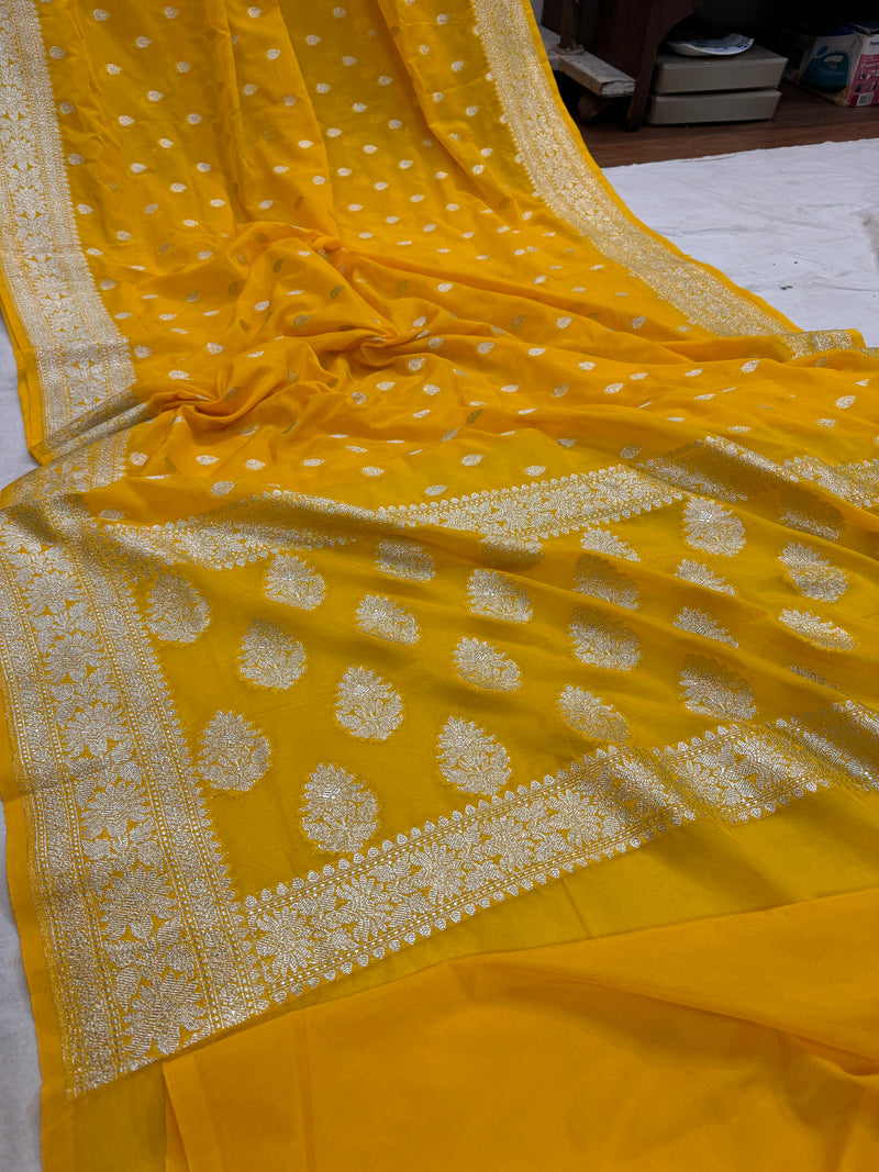 Bright and Breezy: The Yellow Chiffon Georgette Banarasi Saree