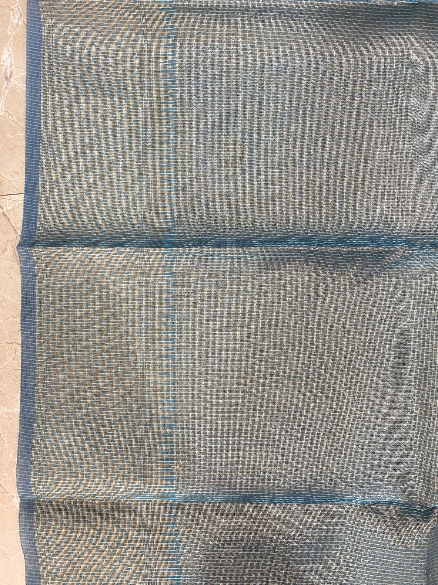 Blue Serenity — Subtle Blue Pure Cotton Kota Check Banarasi Saree with Brocade Blouse by Shades Of Banaras - banarasi - banarasi saree shop - banarasi saree manufacturers - banarasi saree wholesale - banaraasi sarees