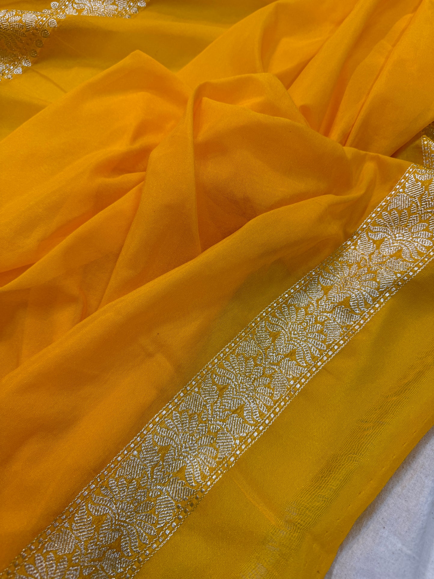 Bright and Breezy: The Yellow Chiffon Georgette Banarasi Saree by Shades Of Benares - banarasi - banarasi saree shop