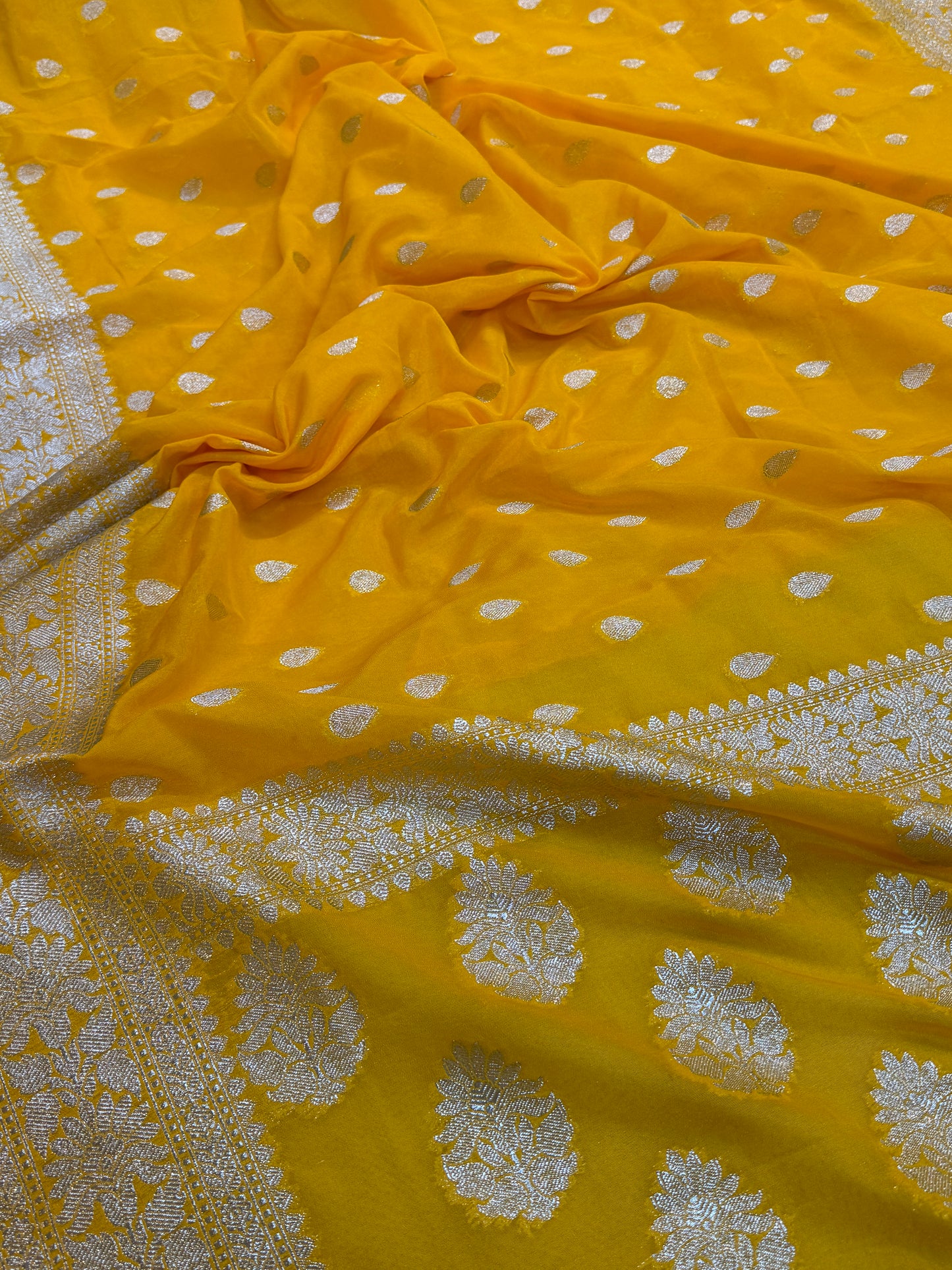 Bright and Breezy: The Yellow Chiffon Georgette Banarasi Saree by Shades Of Benares - banarasi - banarasi saree shop