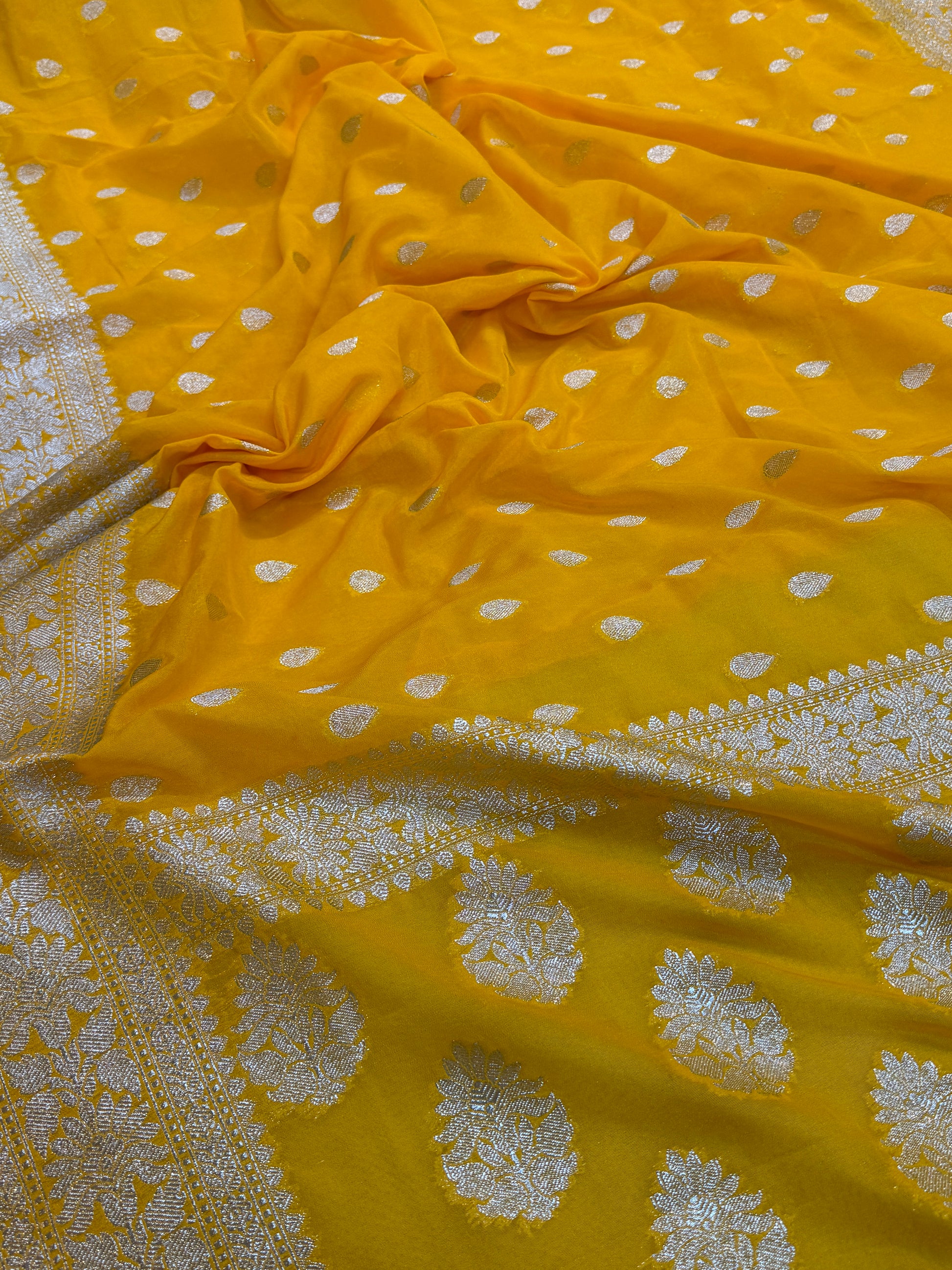 Bright and Breezy: The Yellow Chiffon Georgette Banarasi Saree by Shades Of Benares - banarasi - banarasi saree shop