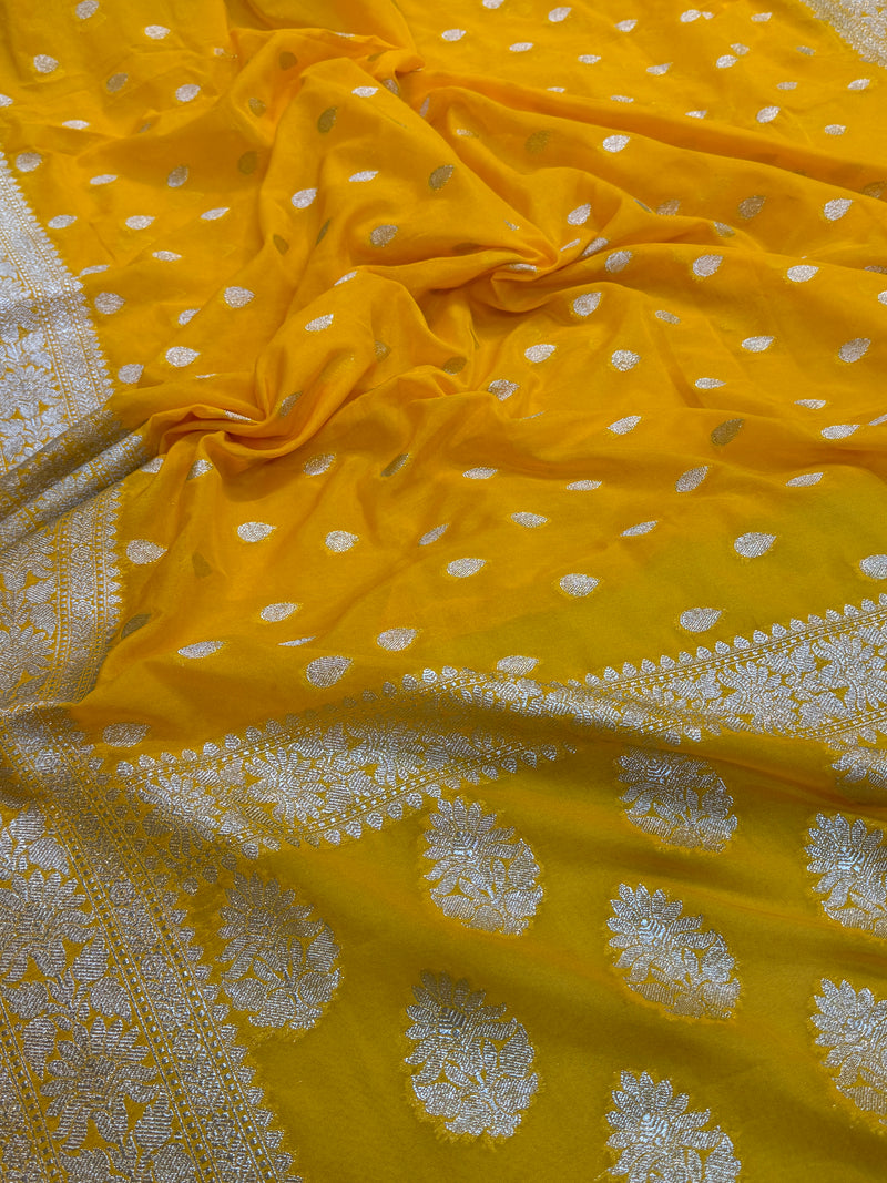 Bright and Breezy: The Yellow Chiffon Georgette Banarasi Saree