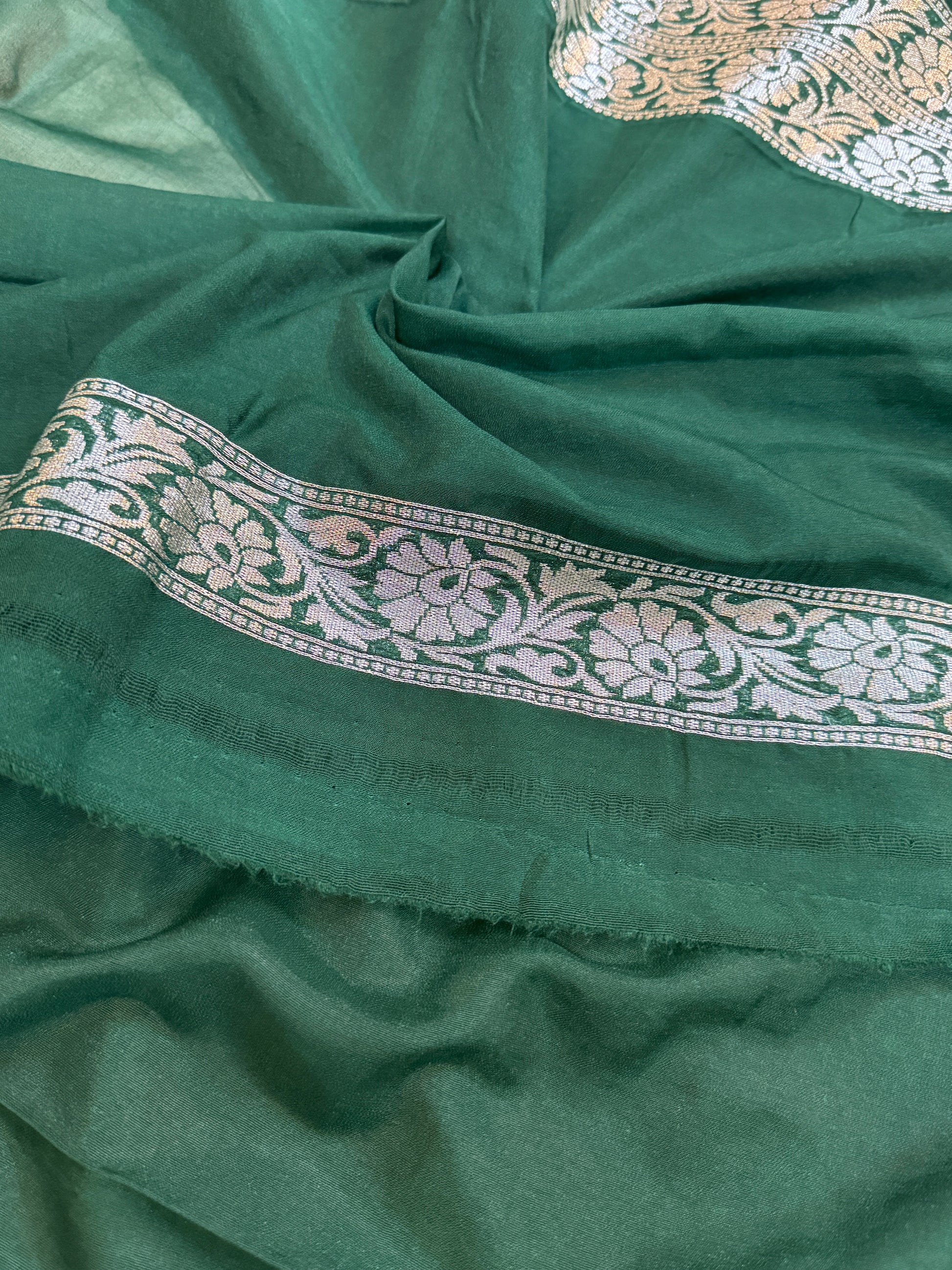 Enchanting Elegance: The Bottle Green Chiffon Georgette Banarasi Saree by Shades Of Benares - banarasi - banarasi saree shop