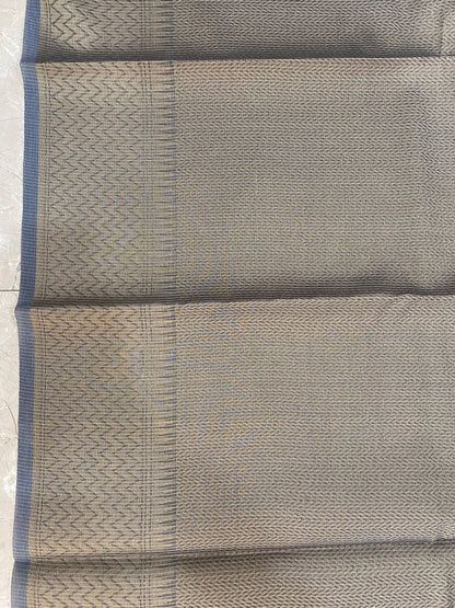 Misty Charm — Subtle Grey Pure Cotton Kota Check Banarasi Saree with Brocade Blouse by Shades Of Banaras - banarasi - banarasi saree shop - banarasi saree manufacturers - banarasi saree wholesale - banaraasi sarees