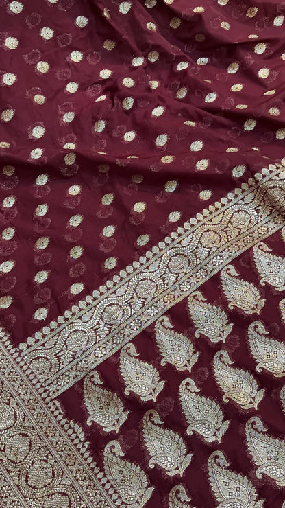 Rich Elegance: The Wine Chiffon Georgette Banarasi Saree by Shades Of Benares - banarasi - banarasi saree shop