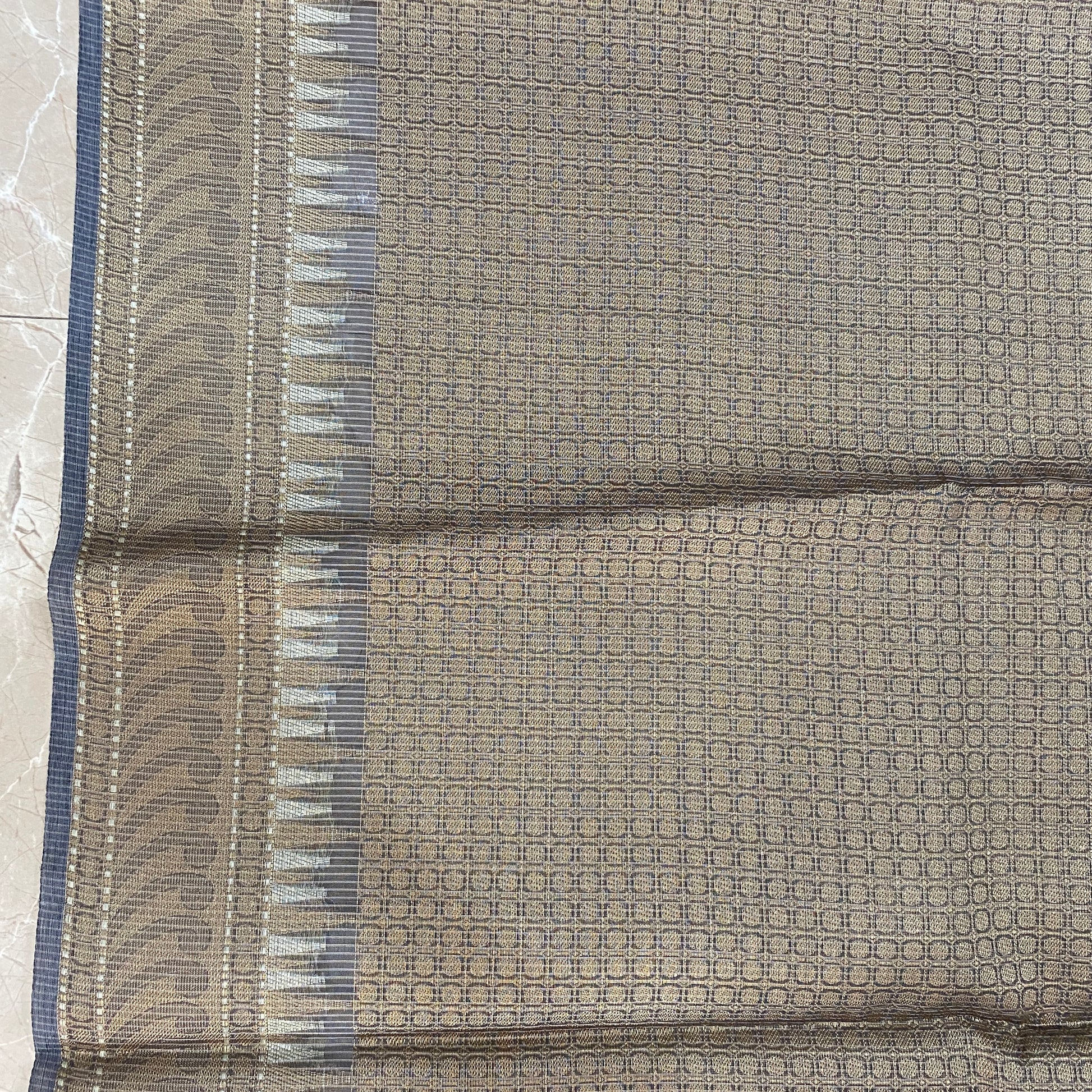 Silver Serenity — Pure Cotton Kota Check Banarasi Saree with Brocade Blouse by Shades Of Banaras - banarasi - banarasi saree shop - banarasi saree manufacturers - banarasi saree wholesale - banaraasi sarees