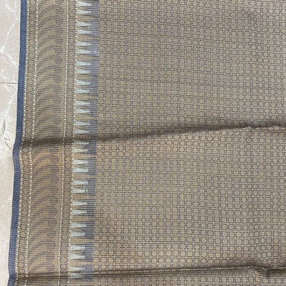 Silver Serenity — Pure Cotton Kota Check Banarasi Saree with Brocade Blouse by Shades Of Banaras - banarasi - banarasi saree shop - banarasi saree manufacturers - banarasi saree wholesale - banaraasi sarees