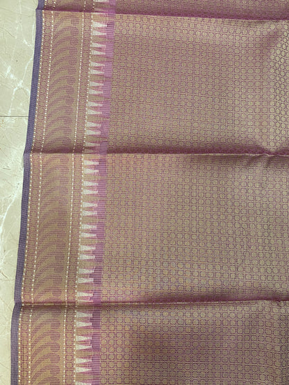 Royal Whisper — Purple Pure Cotton Kota Check Banarasi Saree with Brocade Blouse by Shades Of Banaras - banarasi - banarasi saree shop - banarasi saree manufacturers - banarasi saree wholesale - banaraasi sarees