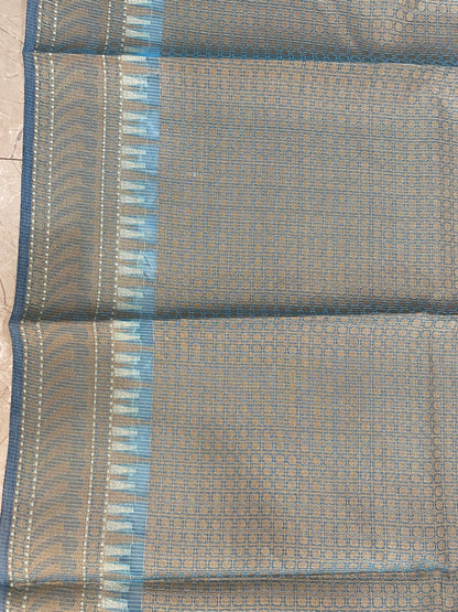 Sky Tranquil — Pure Cotton Kota Check Banarasi Saree with Brocade Blouse by Shades Of Banaras - banarasi - banarasi saree shop - banarasi saree manufacturers - banarasi saree wholesale - banaraasi sarees