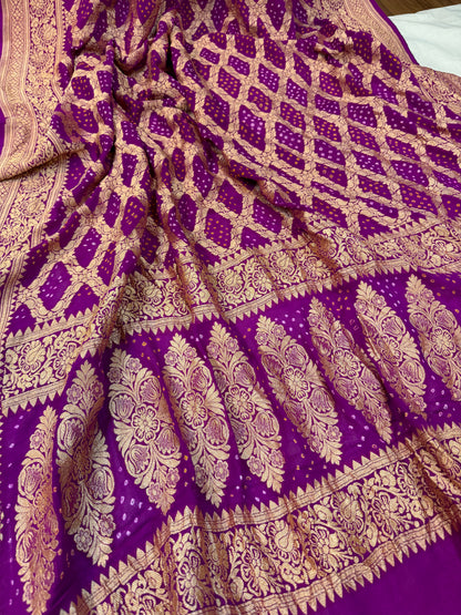 Regal Elegance: Purple Banarasi Khaddi Georgette Dupatta by Shades Of Benares - banarasi - banarasi saree shop