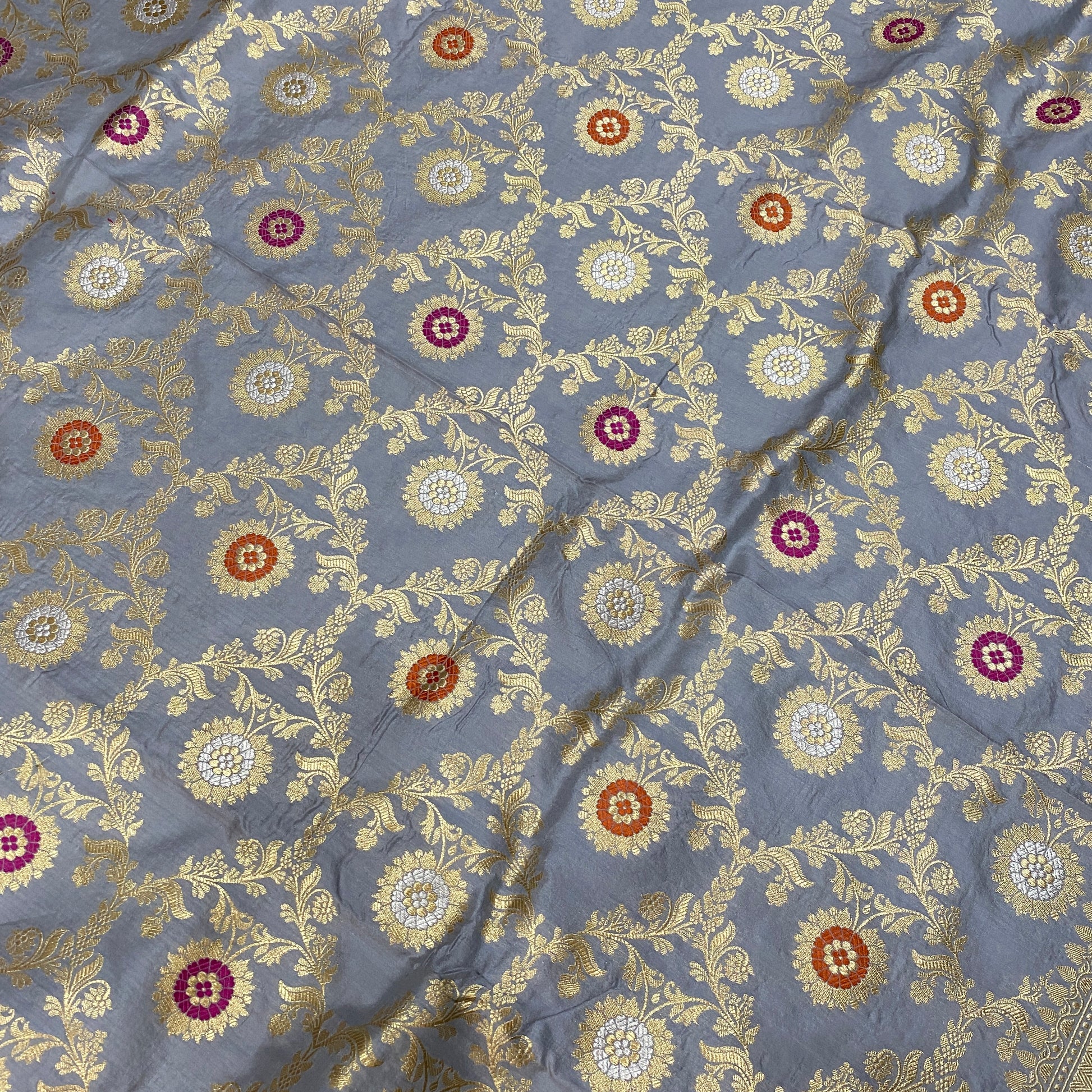 Captivating Drape: The Grey Pure Silk Banarasi Saree by Shades Of Banaras - banarasi - banarasi saree shop - banarasi saree manufacturers - banarasi saree wholesale - banaraasi sarees