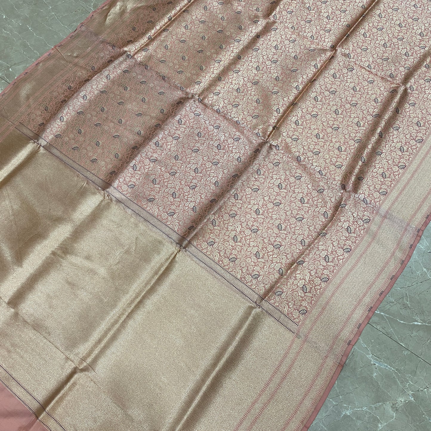 Blush Patola Charm — Peachish Pink Pure Silk Banarasi Saree with All Over Patola Weave by Shades Of Banaras - banarasi - banarasi saree shop - banarasi saree manufacturers - banarasi saree wholesale - banaraasi sarees