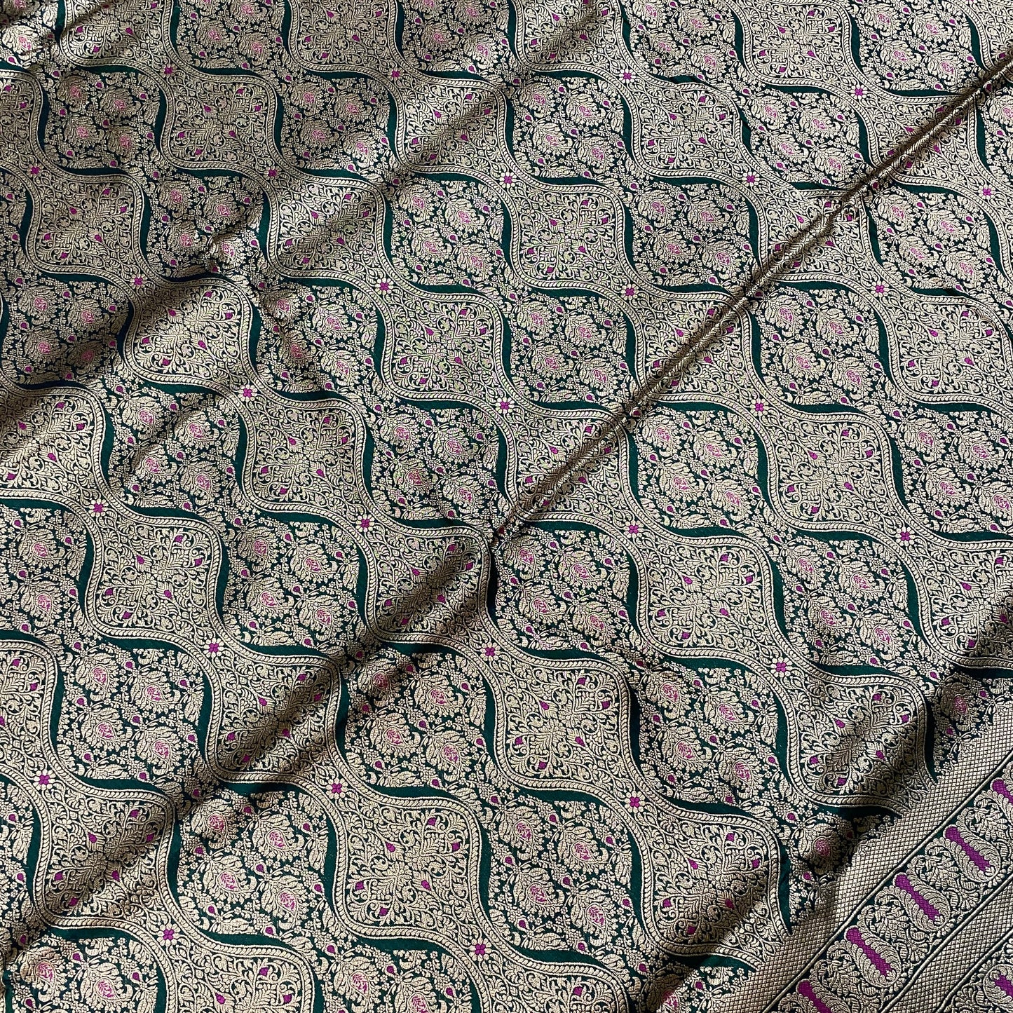 Emerald Patola Elegance — Bottle Green Pure Silk Banarasi Saree with All Over Patola Weave by Shades Of Banaras - banarasi - banarasi saree shop - banarasi saree manufacturers - banarasi saree wholesale - banaraasi sarees