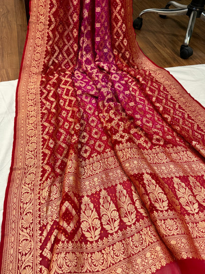 Stunning Red and Pink Bandhani Dupatta by Shades Of Benares - banarasi - banarasi saree shop