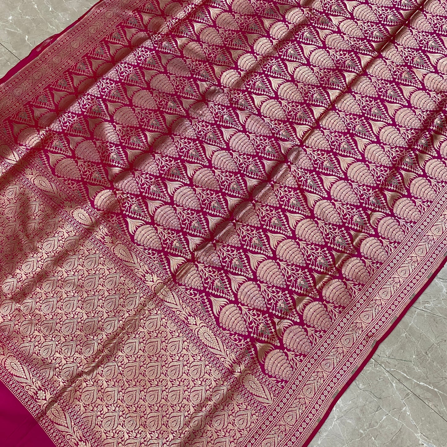 Gulabi Royale — Pink Pure Silk Banarasi Saree with All Over Patola Weave by Shades Of Banaras - banarasi - banarasi saree shop - banarasi saree manufacturers - banarasi saree wholesale - banaraasi sarees