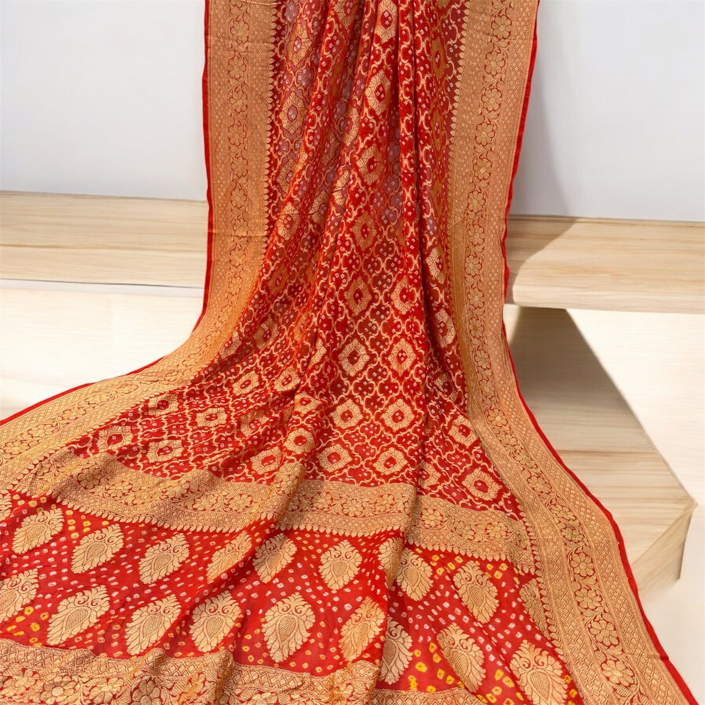 Stunning Orange Bandhani Dupatta by Shades Of Benares - banarasi - banarasi saree shop